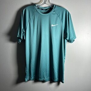 Nike Swim Mens Dri-FIT Short Sleeve Performance Rash Guard Shirt Teal NESSA586 M